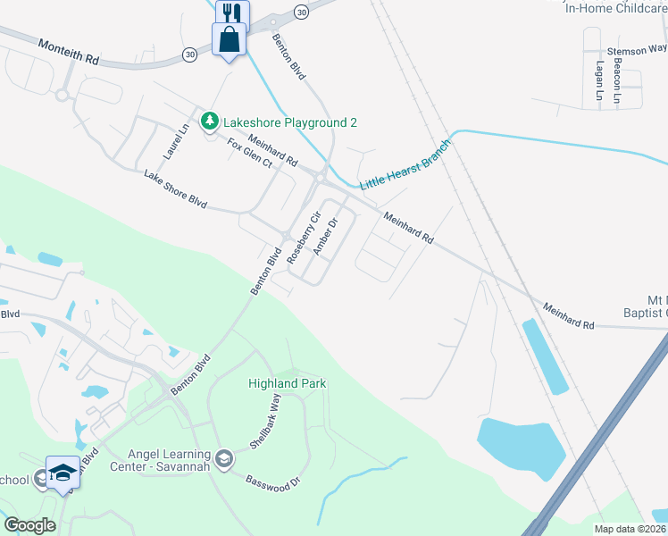 map of restaurants, bars, coffee shops, grocery stores, and more near 92 Roseberry Circle in Port Wentworth