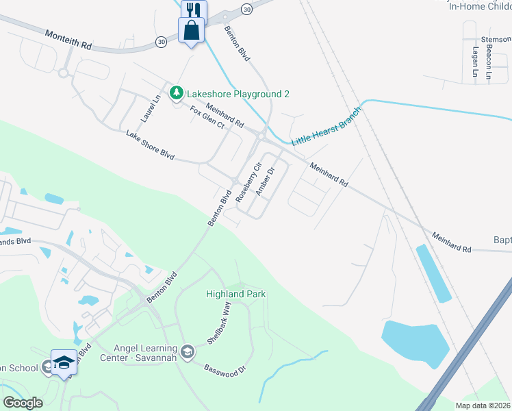 map of restaurants, bars, coffee shops, grocery stores, and more near 42 Amber Drive in Port Wentworth