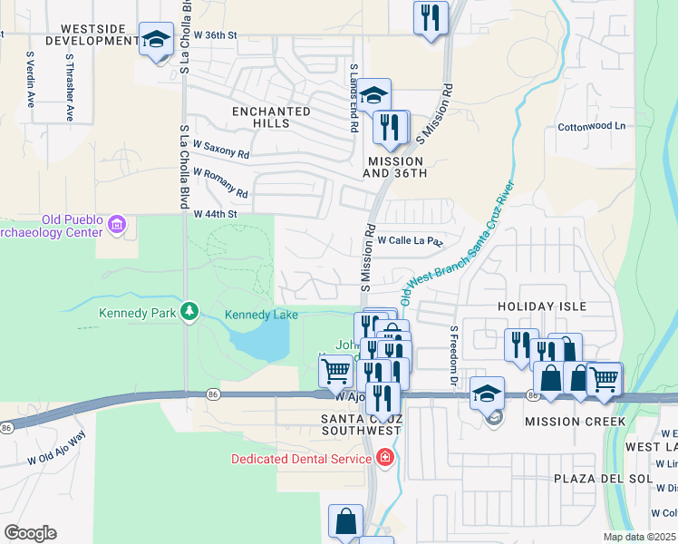 map of restaurants, bars, coffee shops, grocery stores, and more near 3508 South Mission Road in Tucson