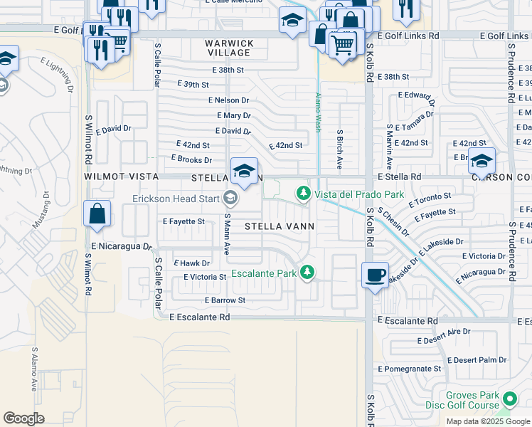 map of restaurants, bars, coffee shops, grocery stores, and more near 3325 South Elson Avenue in Tucson