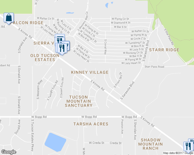 map of restaurants, bars, coffee shops, grocery stores, and more near 5708 West Treasure Cove Loop in Tucson