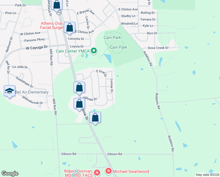 map of restaurants, bars, coffee shops, grocery stores, and more near 1172 East Oval Drive in Athens