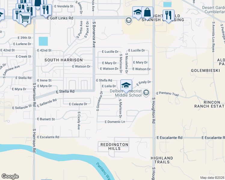 map of restaurants, bars, coffee shops, grocery stores, and more near 10053 Emily Drive in Tucson