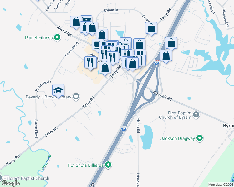 map of restaurants, bars, coffee shops, grocery stores, and more near P Holmes Avenue in Byram