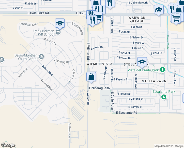 map of restaurants, bars, coffee shops, grocery stores, and more near 6316 East Mosaic Glass Circle in Tucson