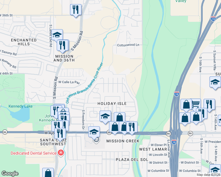 map of restaurants, bars, coffee shops, grocery stores, and more near Los Santos in Tucson