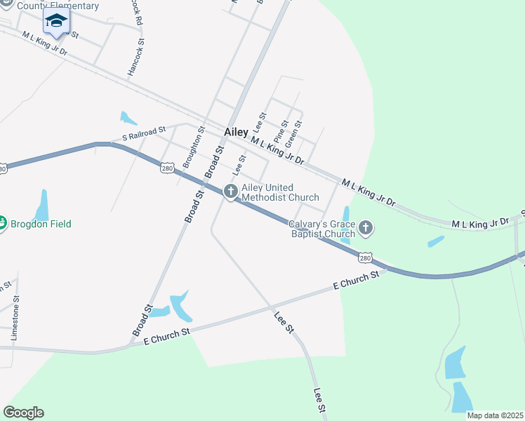 map of restaurants, bars, coffee shops, grocery stores, and more near 213-335 College Street in Ailey