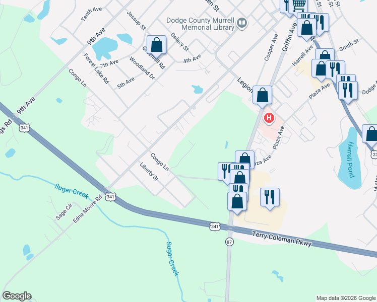 map of restaurants, bars, coffee shops, grocery stores, and more near 1107 Drive Martin Luther King Junior Drive in Eastman