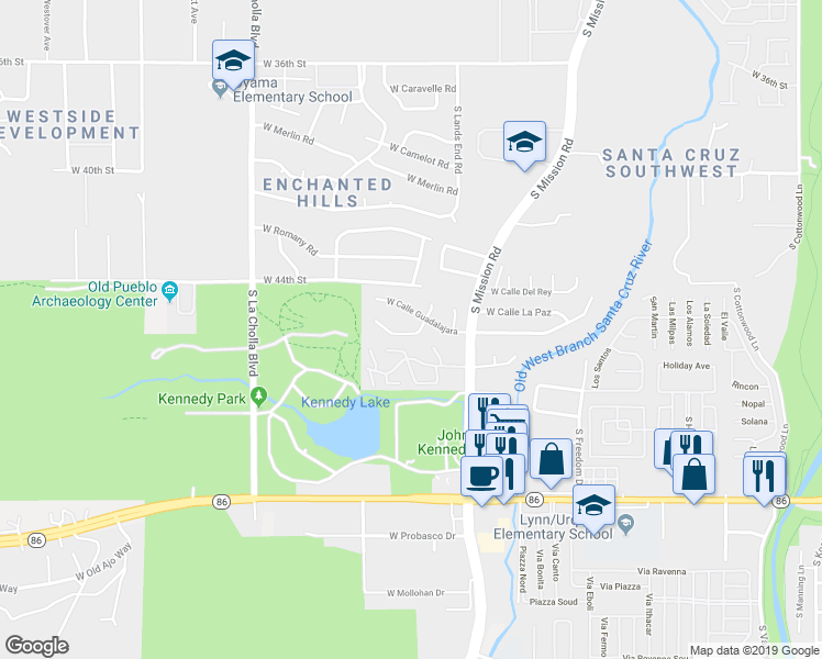 map of restaurants, bars, coffee shops, grocery stores, and more near 1871 West Calle Guadalajara in Tucson