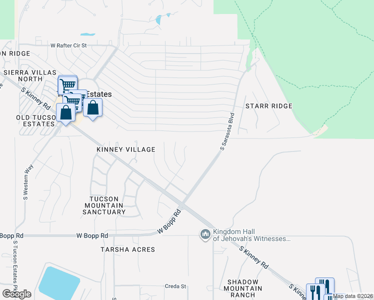 map of restaurants, bars, coffee shops, grocery stores, and more near 3268 South Prism Sky Drive in Tucson