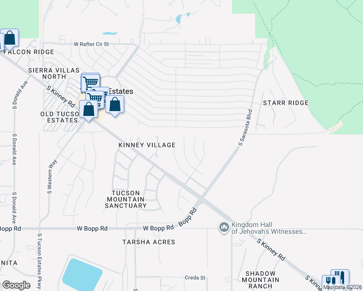 map of restaurants, bars, coffee shops, grocery stores, and more near 3237 South Thunder Chorus Road in Tucson