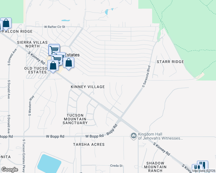 map of restaurants, bars, coffee shops, grocery stores, and more near 3237 South Thunder Chorus Road in Tucson