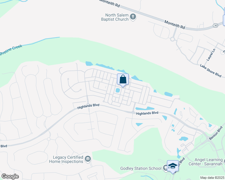 map of restaurants, bars, coffee shops, grocery stores, and more near 115 Fairgreen Street in Pooler