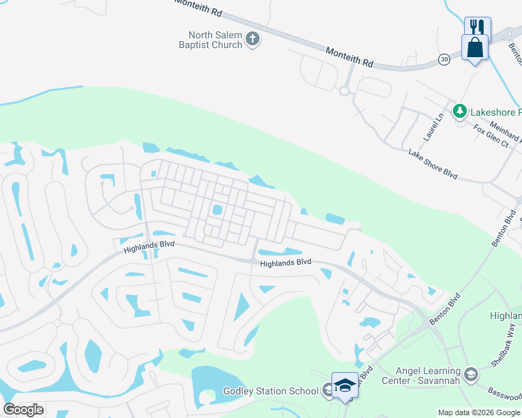 map of restaurants, bars, coffee shops, grocery stores, and more near 8 Bushwood Drive in Pooler