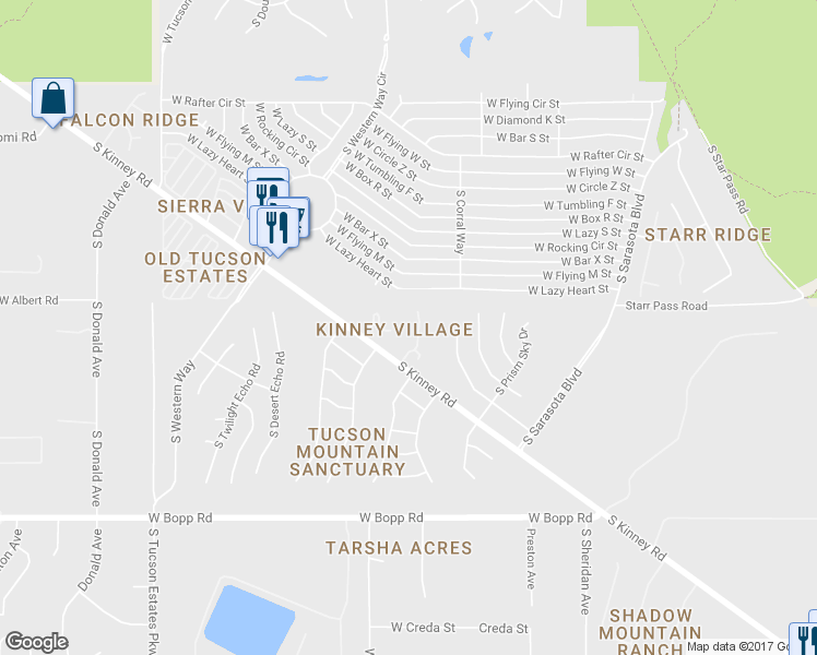 map of restaurants, bars, coffee shops, grocery stores, and more near 3278 South Treasure Cove Place in Tucson