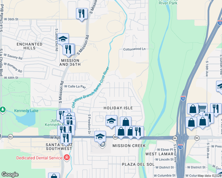 map of restaurants, bars, coffee shops, grocery stores, and more near Los Santos in Tucson