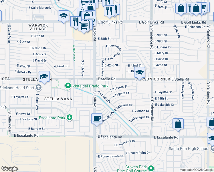 map of restaurants, bars, coffee shops, grocery stores, and more near 3220 South Ames Place in Tucson