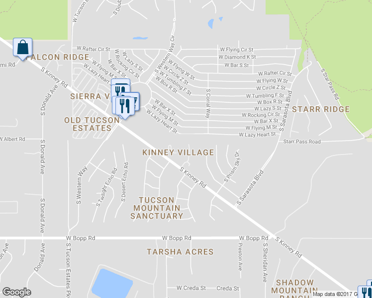 map of restaurants, bars, coffee shops, grocery stores, and more near 3262 South Treasure Cove Place in Tucson