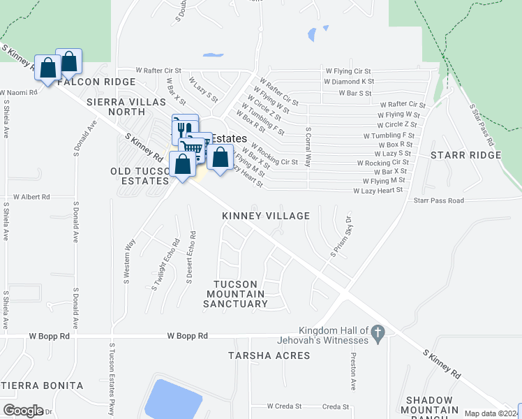 map of restaurants, bars, coffee shops, grocery stores, and more near 5768 West Treasure Point Place in Tucson
