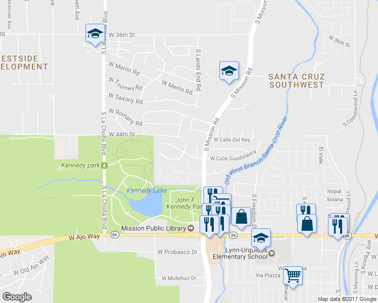 map of restaurants, bars, coffee shops, grocery stores, and more near 1808 West Calle Guadalajara in Tucson