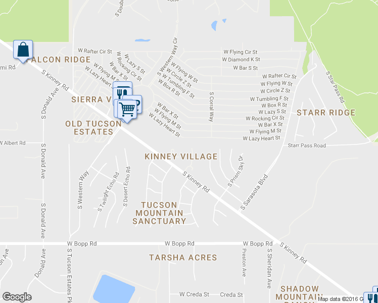 map of restaurants, bars, coffee shops, grocery stores, and more near 3262 South Treasure Cove Place in Tucson