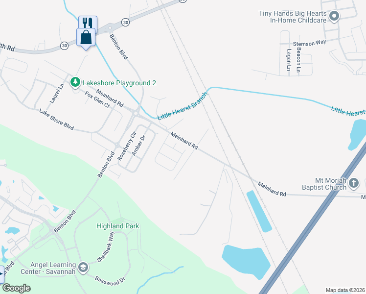 map of restaurants, bars, coffee shops, grocery stores, and more near 6 Millie Court in Port Wentworth