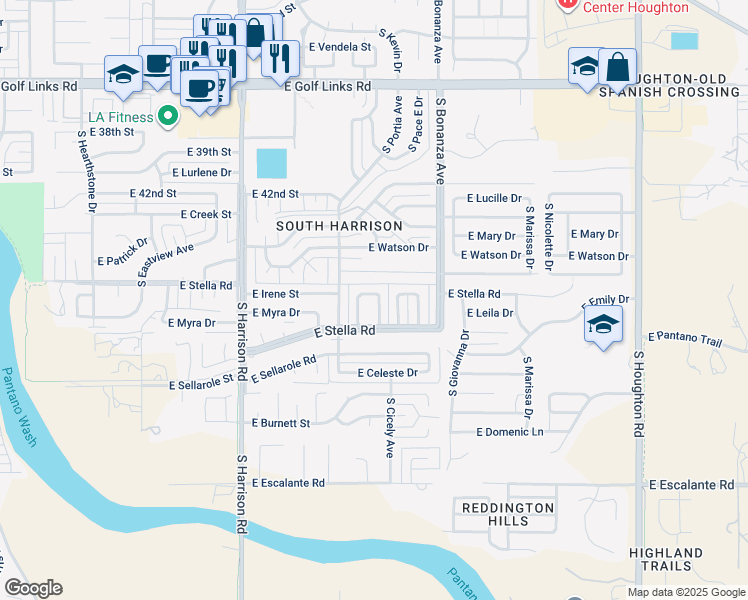 map of restaurants, bars, coffee shops, grocery stores, and more near 3226 South Serena Circle in Tucson