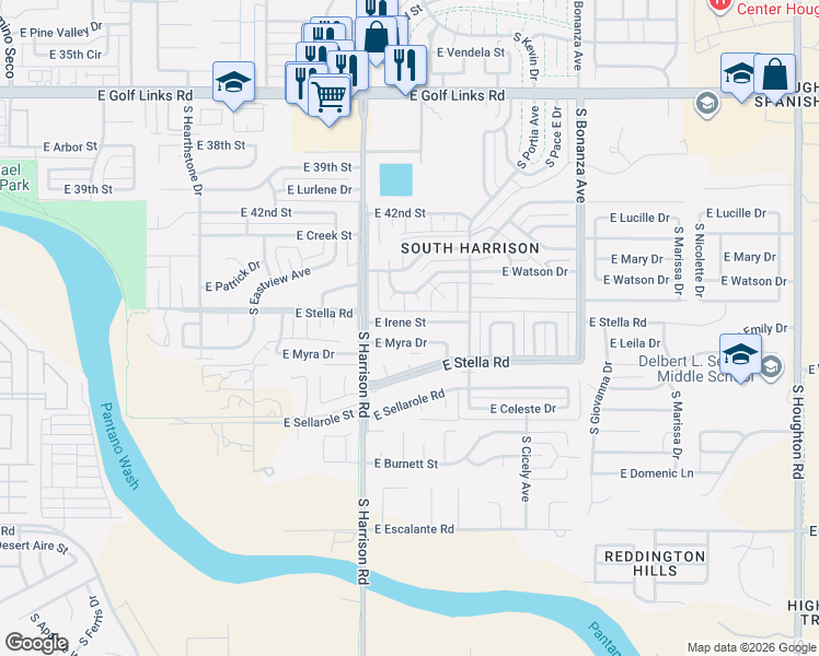 map of restaurants, bars, coffee shops, grocery stores, and more near 9532 East Irene Street in Tucson
