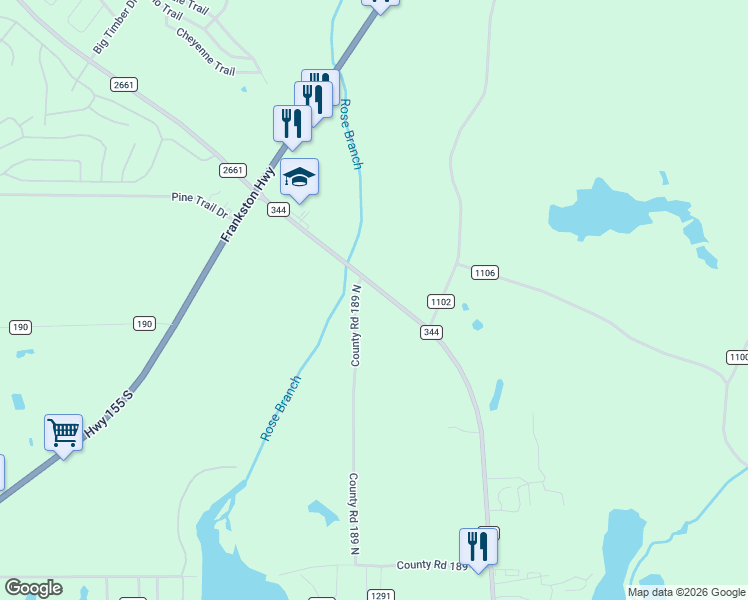 map of restaurants, bars, coffee shops, grocery stores, and more near 17845 Farm to Market 344 in Flint