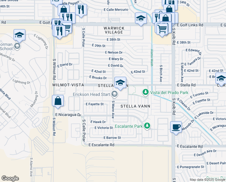 map of restaurants, bars, coffee shops, grocery stores, and more near 5890 South Mann Avenue in Tucson