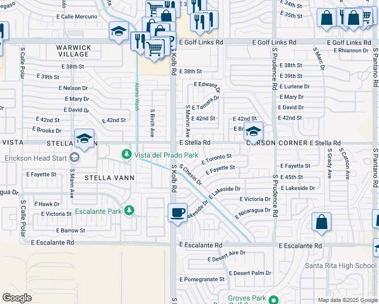 map of restaurants, bars, coffee shops, grocery stores, and more near 3220 South Ames Place in Tucson