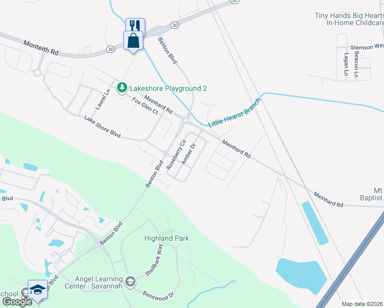 map of restaurants, bars, coffee shops, grocery stores, and more near 17 Amber Drive in Port Wentworth