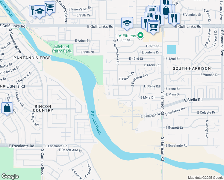 map of restaurants, bars, coffee shops, grocery stores, and more near 3252 South Kristina Park Loop in Tucson