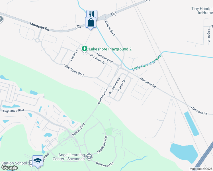 map of restaurants, bars, coffee shops, grocery stores, and more near 47 Red Robin Court in Savannah