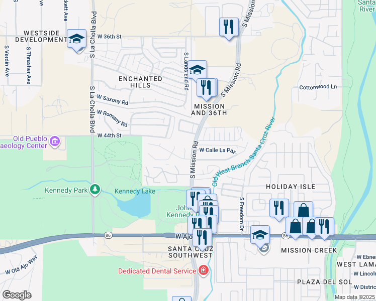 map of restaurants, bars, coffee shops, grocery stores, and more near 3287 Kennedy Parks Hills Place South in Tucson