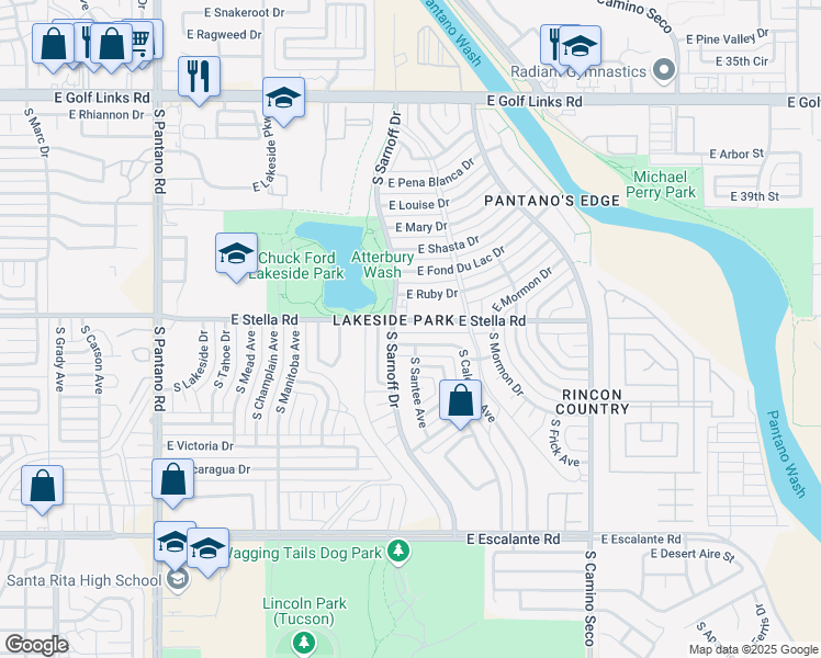 map of restaurants, bars, coffee shops, grocery stores, and more near 8314 East Stella Road in Tucson