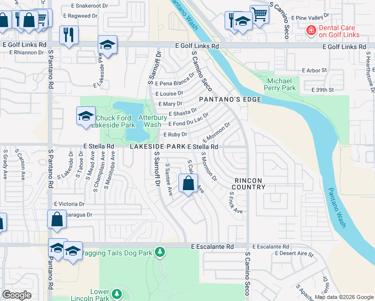 map of restaurants, bars, coffee shops, grocery stores, and more near 8415 East Calexico Street in Tucson