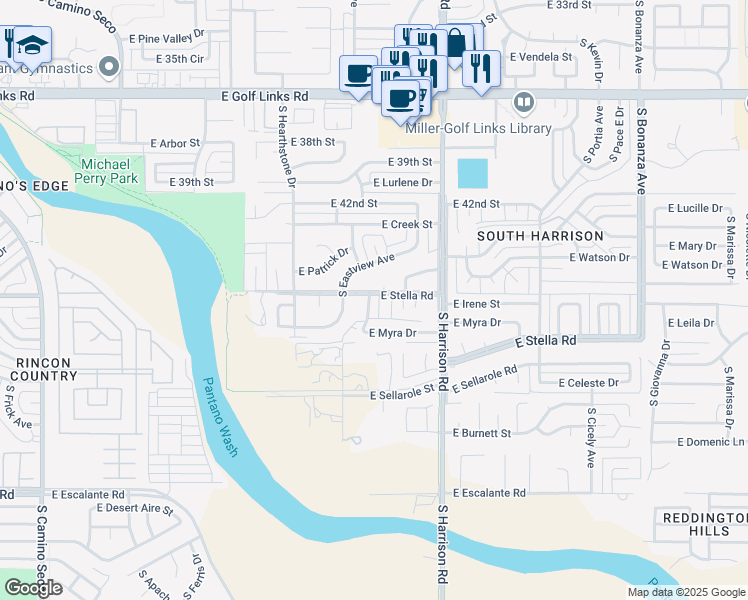 map of restaurants, bars, coffee shops, grocery stores, and more near 3240 South Watson Drive in Tucson