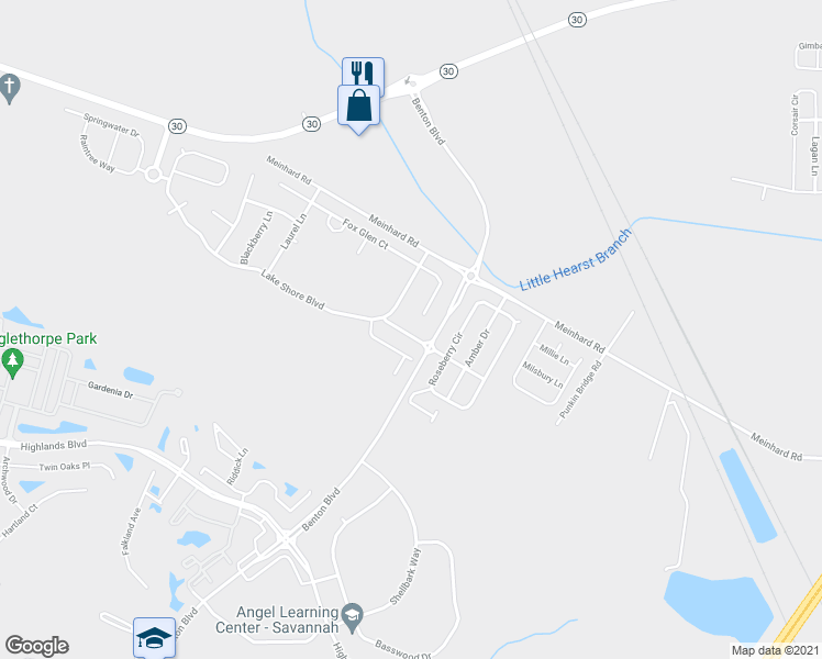 map of restaurants, bars, coffee shops, grocery stores, and more near 22 Red Robin Court in Port Wentworth
