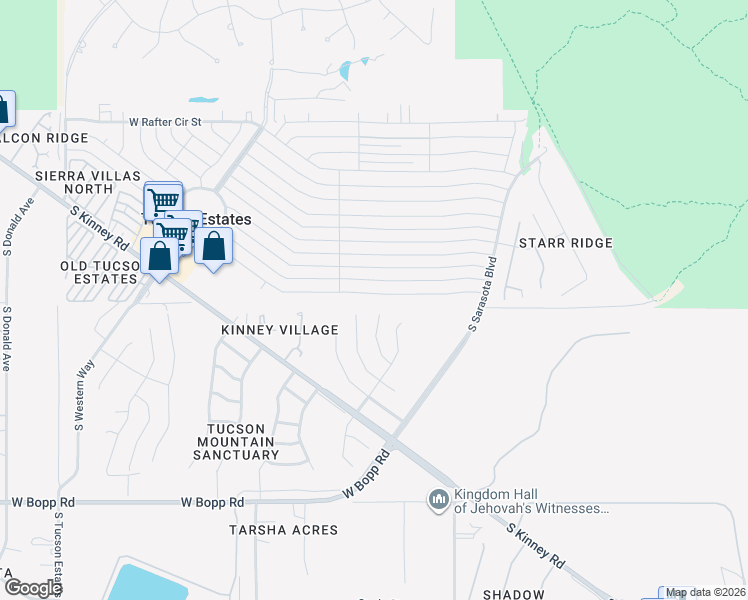 map of restaurants, bars, coffee shops, grocery stores, and more near 3237 South Thunder Chorus Road in Tucson