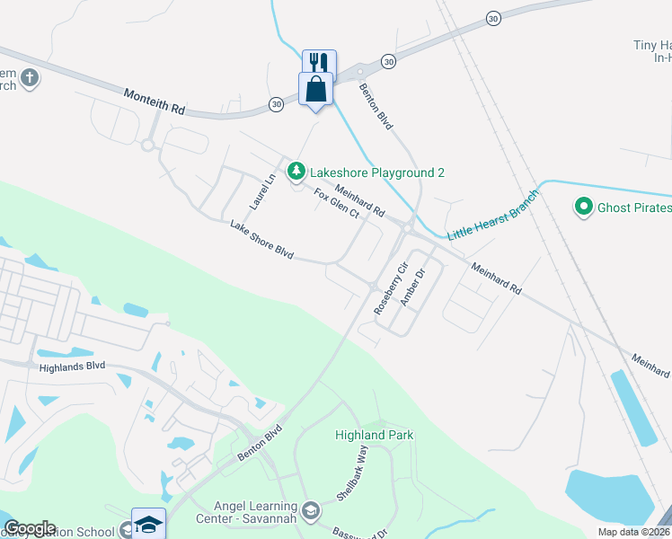 map of restaurants, bars, coffee shops, grocery stores, and more near 3 Red Robin Court in Savannah