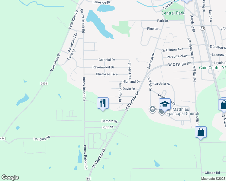 map of restaurants, bars, coffee shops, grocery stores, and more near 505 Pine Oak Drive in Athens
