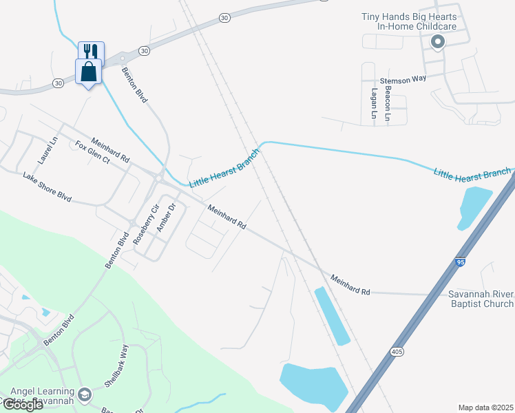 map of restaurants, bars, coffee shops, grocery stores, and more near 644 Meinhard Road in Savannah