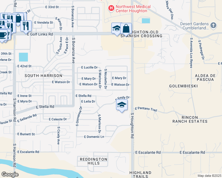 map of restaurants, bars, coffee shops, grocery stores, and more near 10118 East Watson Drive in Tucson