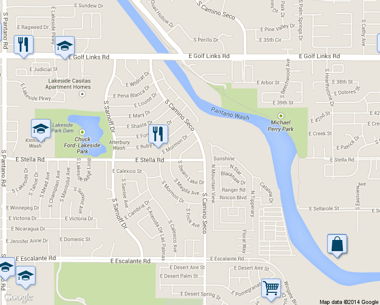 map of restaurants, bars, coffee shops, grocery stores, and more near 8638 East Stearn Lake Drive in Tucson