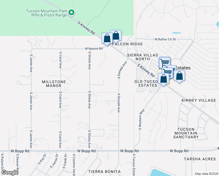 map of restaurants, bars, coffee shops, grocery stores, and more near 3130 South Donald Avenue in Tucson