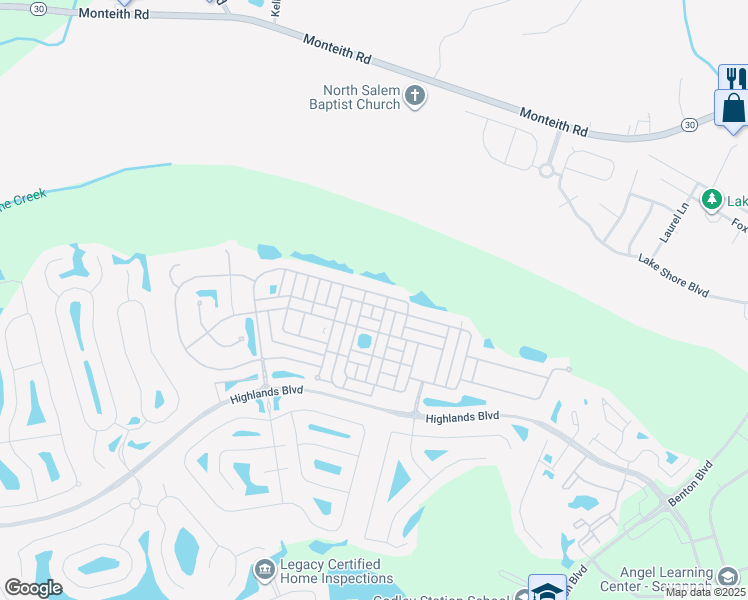 map of restaurants, bars, coffee shops, grocery stores, and more near 44 Westbourne Way in Pooler