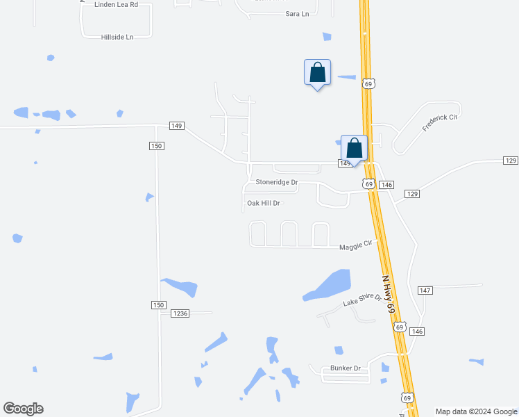 map of restaurants, bars, coffee shops, grocery stores, and more near 4359 Oak Hill Drive in Flint