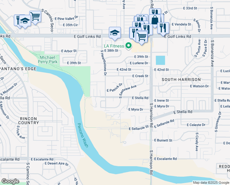 map of restaurants, bars, coffee shops, grocery stores, and more near 9262 East Patrick Drive in Tucson