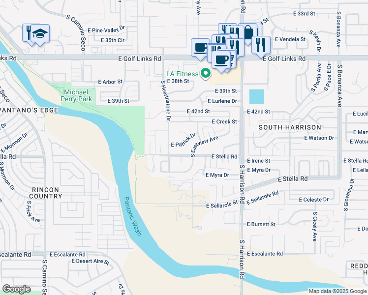 map of restaurants, bars, coffee shops, grocery stores, and more near 9262 East Patrick Drive in Tucson
